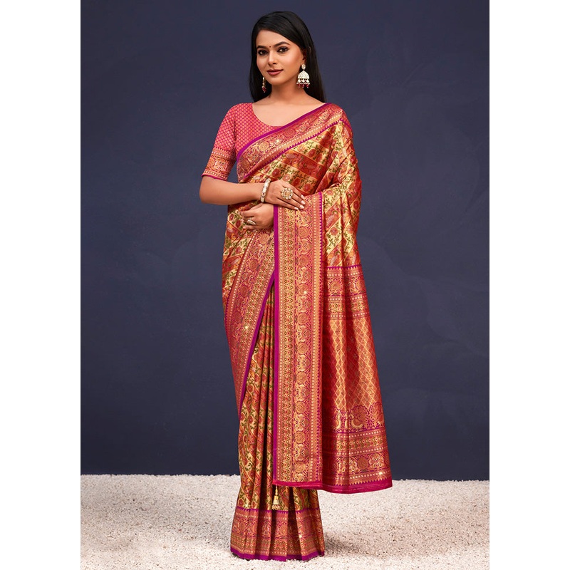 Multicolor Dupion Silk Saree With Blouse Piece - JD986581448