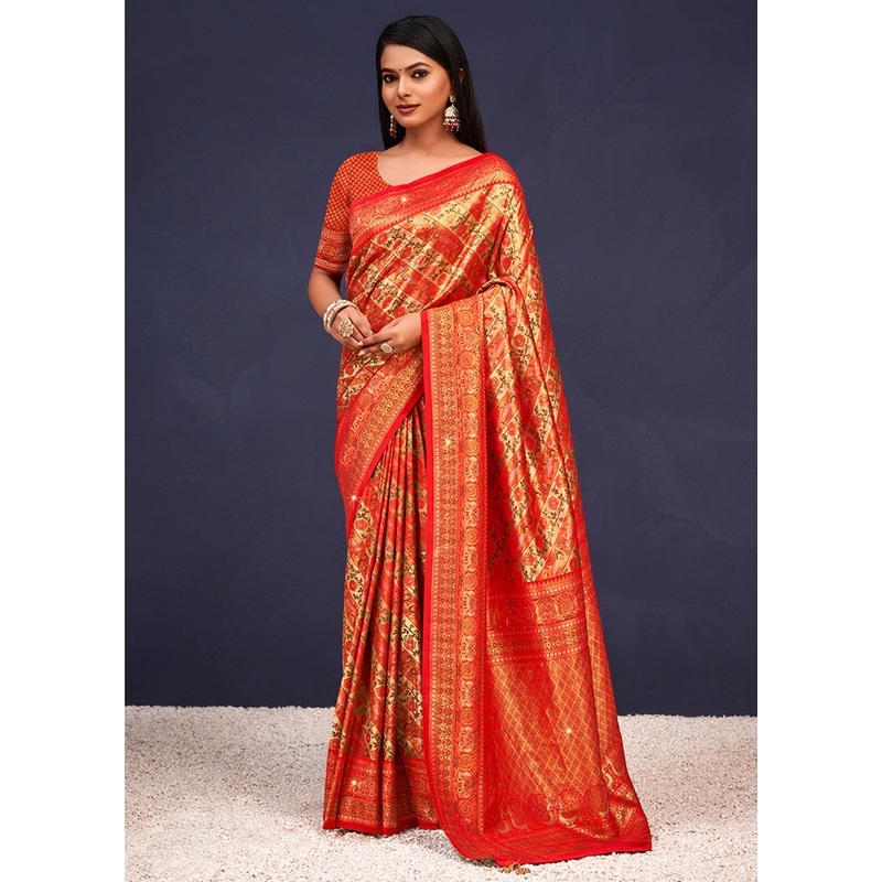 Orange Dupion Silk Saree With Blouse Piece - JD986581449