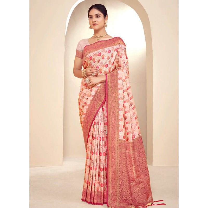 Peach Dupion Silk Saree With Blouse Piece - JD986581473