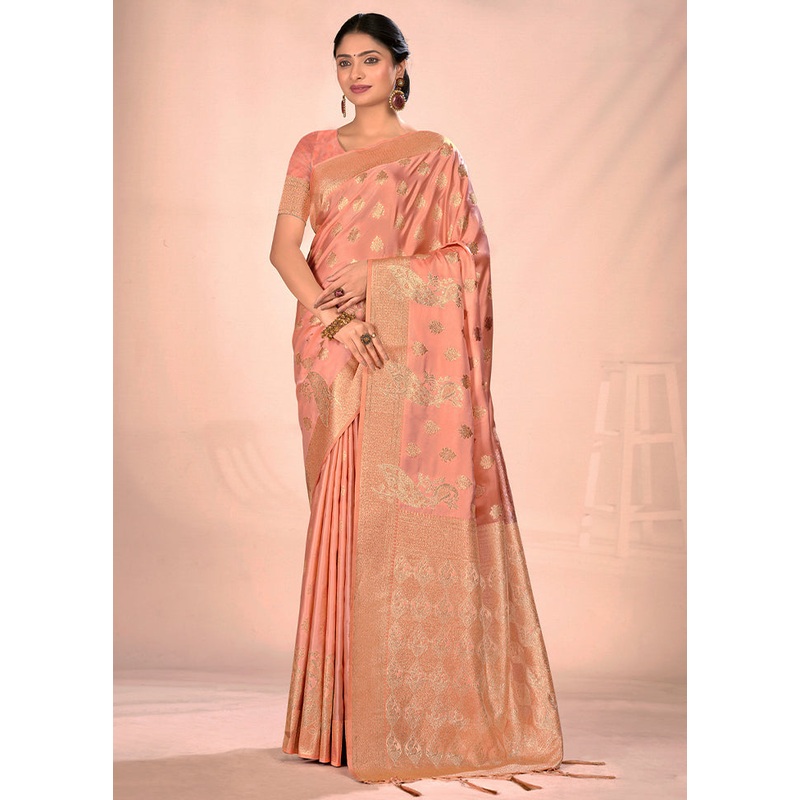 Peach Dupion Silk Saree With Blouse Piece - JD986581488