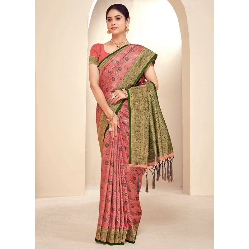 Peach Dupion Silk Saree With Blouse Piece - JD986581489