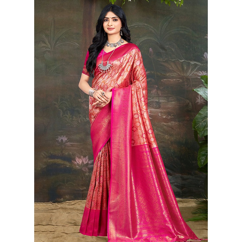 Pink Dupion Silk Saree With Blouse Piece - JD986581371