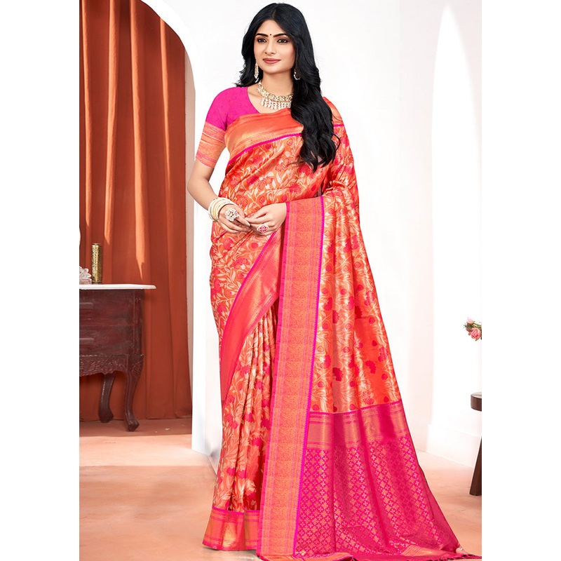 Pink Dupion Silk Saree With Blouse Piece - JD986581421
