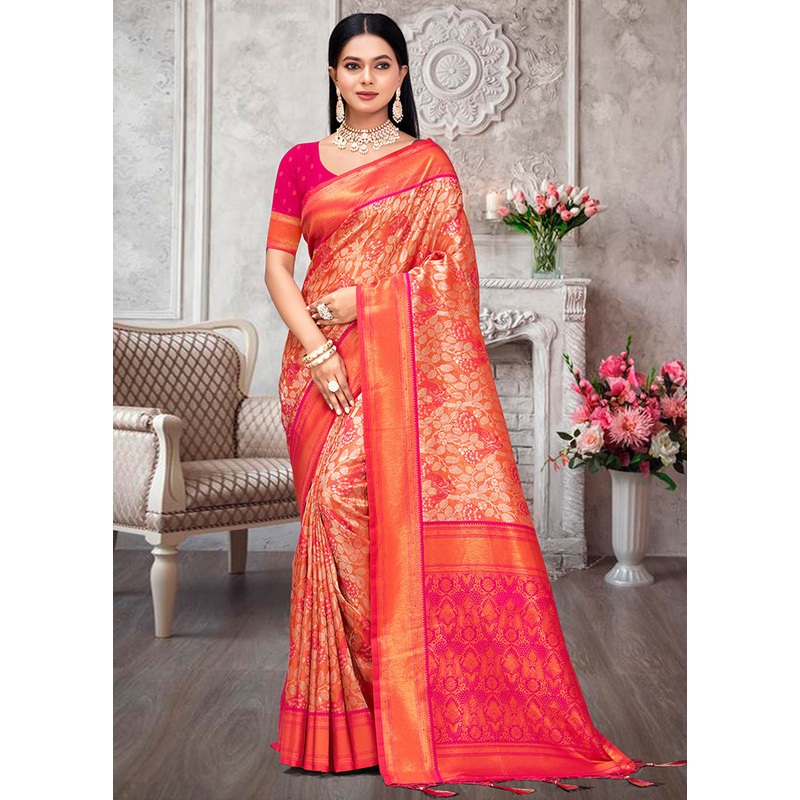 Pink Dupion Silk Saree With Blouse Piece - JD986581422
