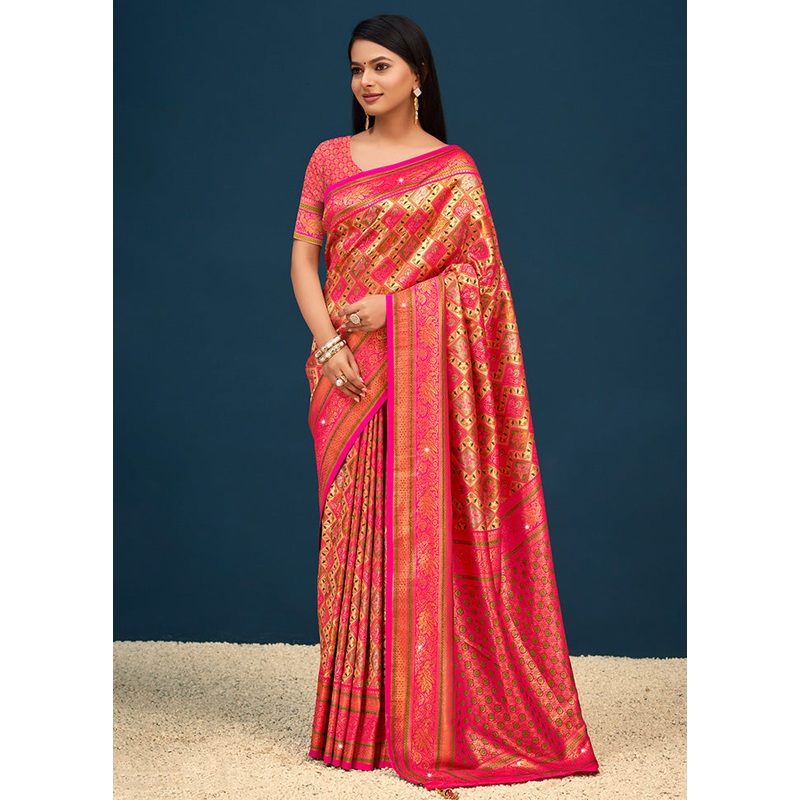 Pink Dupion Silk Saree With Blouse Piece - JD986581423