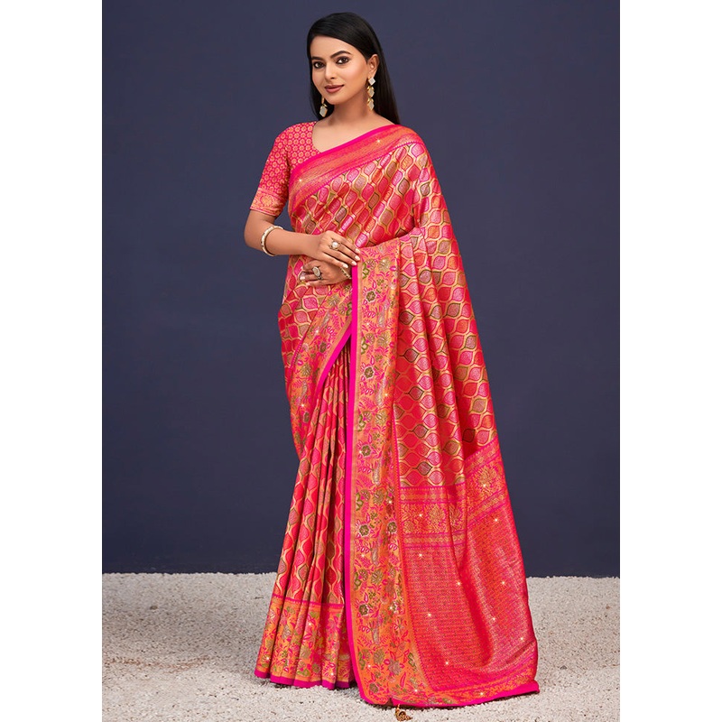 Pink Dupion Silk Saree With Blouse Piece - JD986581424
