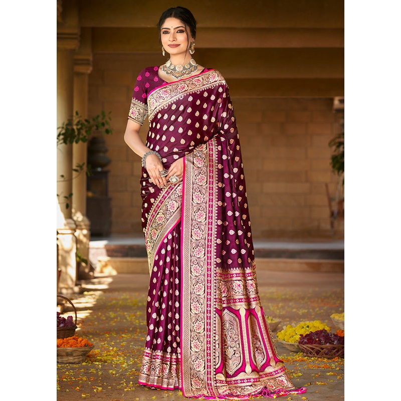 Pink Dupion Silk Saree With Blouse Piece - JD986581425