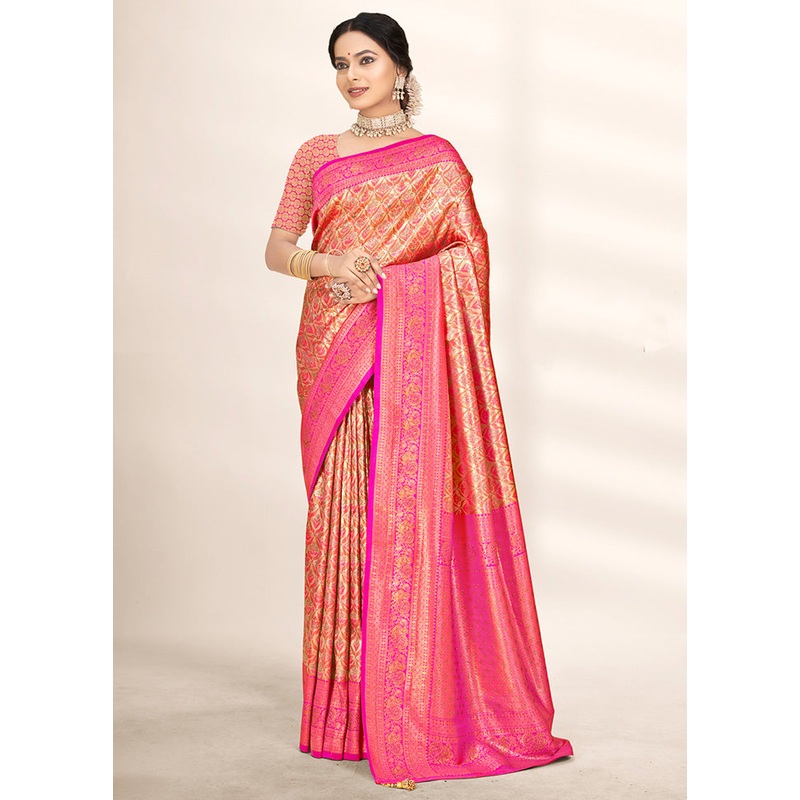 Pink Dupion Silk Saree With Blouse Piece - JD986581427