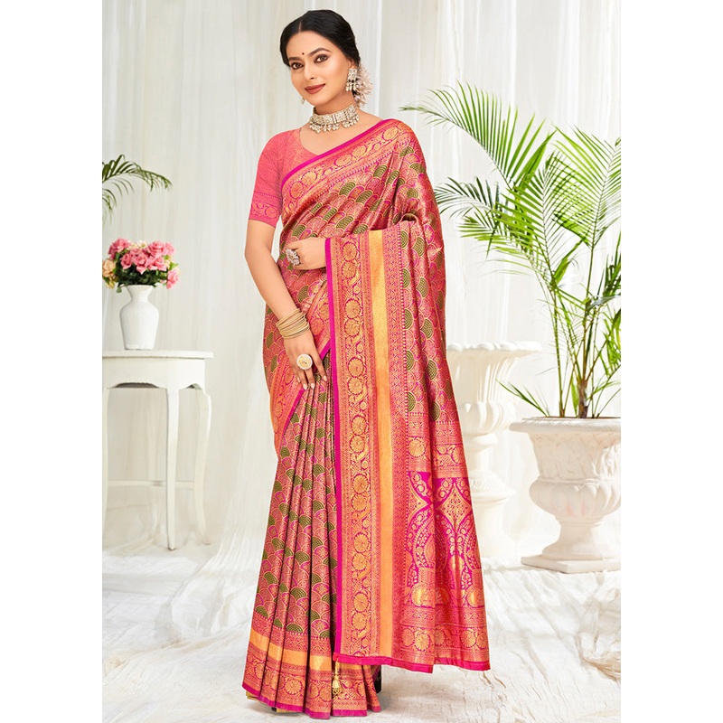 Pink Dupion Silk Saree With Blouse Piece - JD986581428