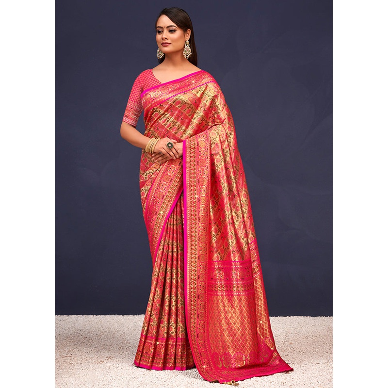 Pink Dupion Silk Saree With Blouse Piece - JD986581447