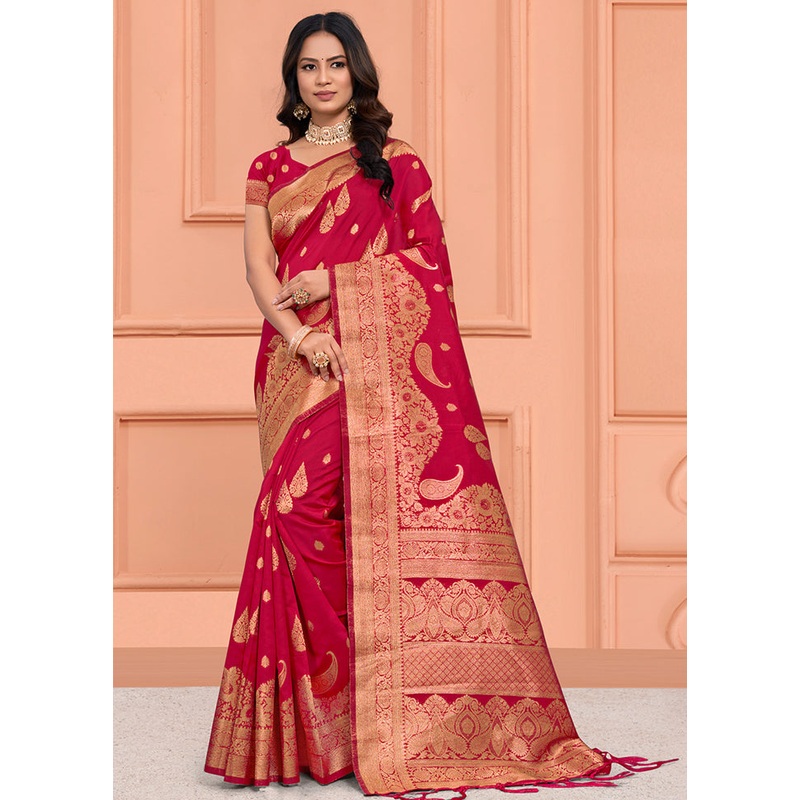 Pink Dupion Silk Saree With Blouse Piece - JD986581493