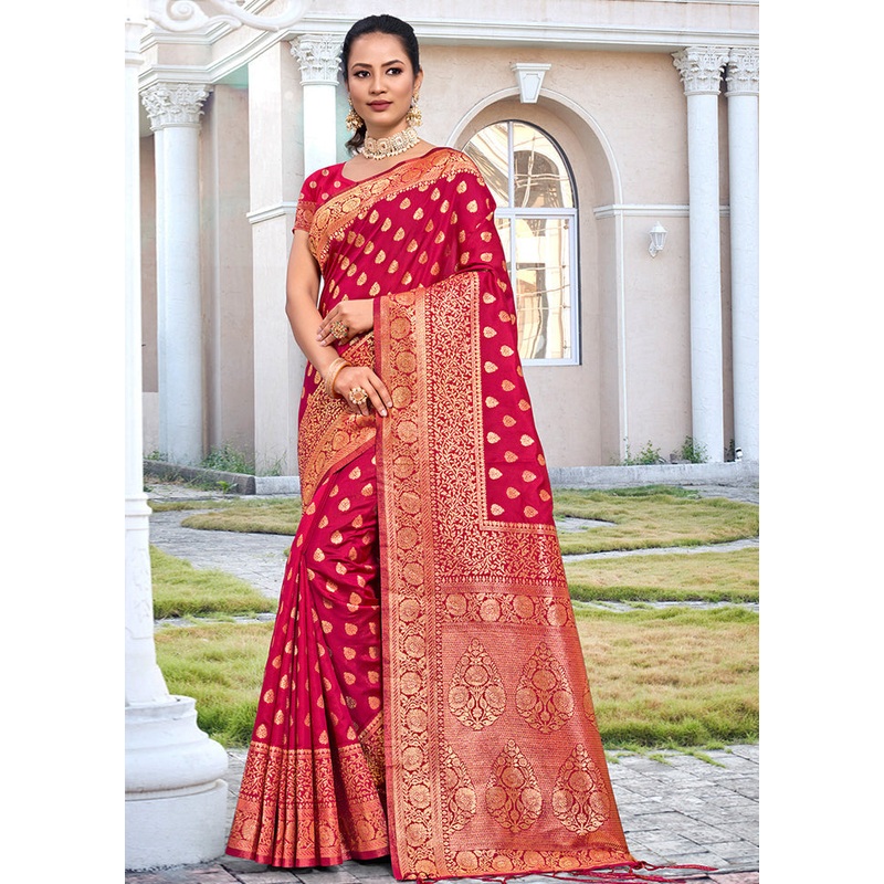 Pink Dupion Silk Saree With Blouse Piece - JD986581494