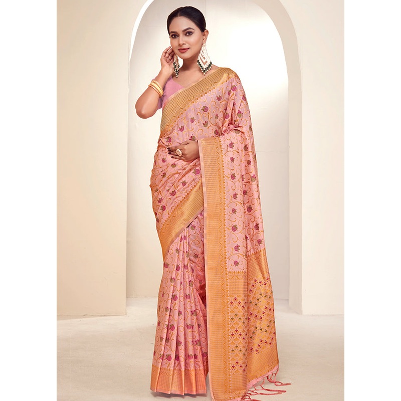 Pink Dupion Silk Saree With Blouse Piece - JD986581498