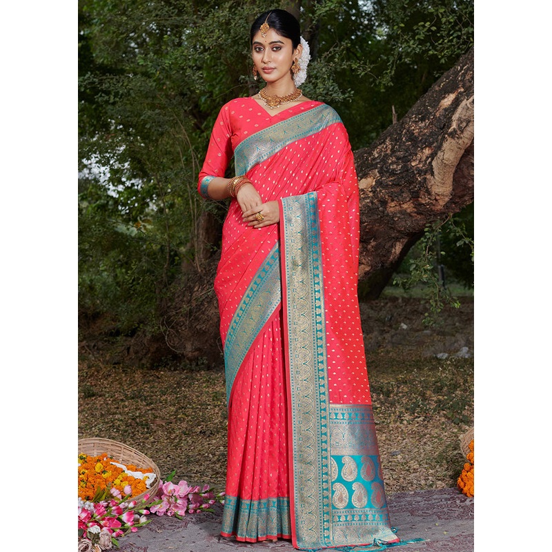 Pink Dupion Silk Saree With Blouse Piece - JD986581499