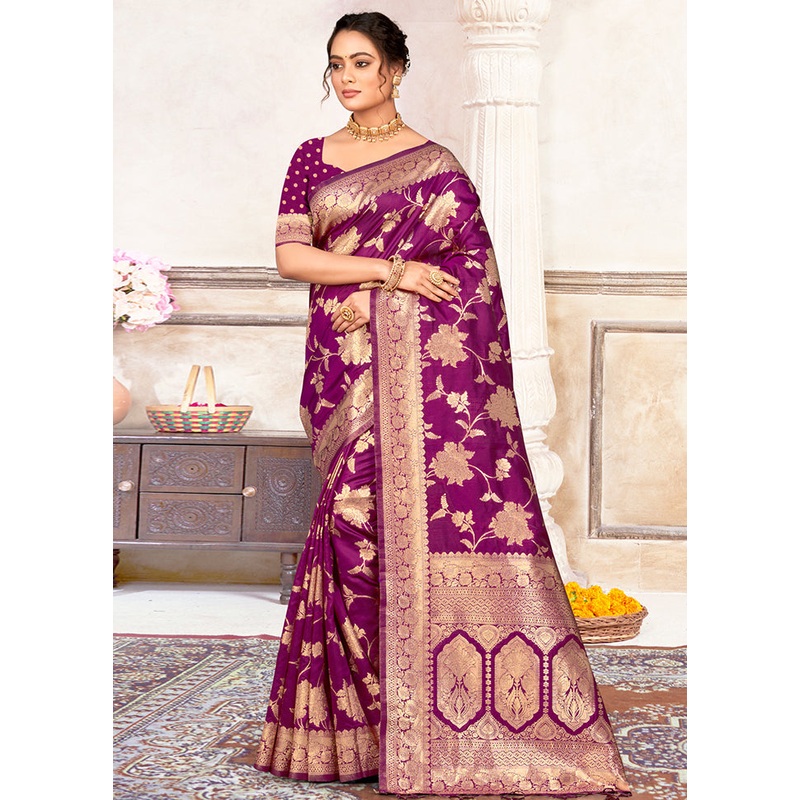 Purple Dupion Silk Saree With Blouse Piece - JD986581375