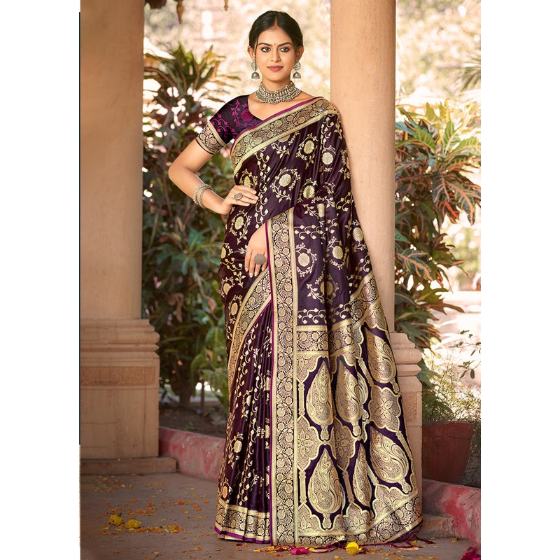 Purple Dupion Silk Saree With Blouse Piece - JD986581431