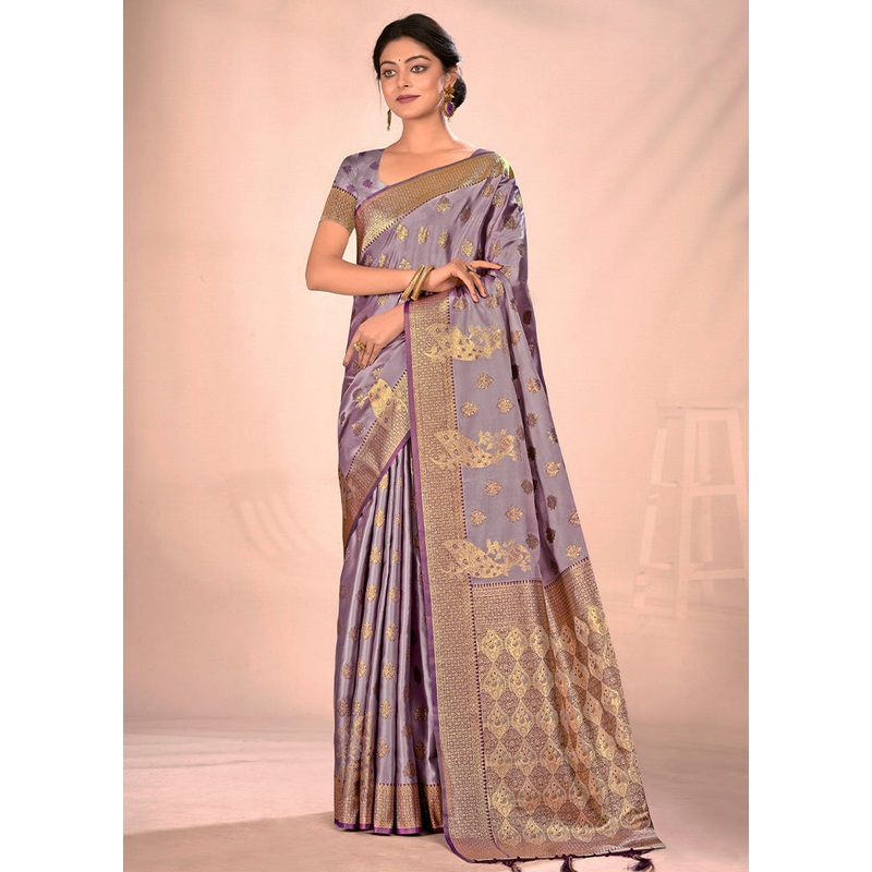 Purple Dupion Silk Saree With Blouse Piece - JD986581501