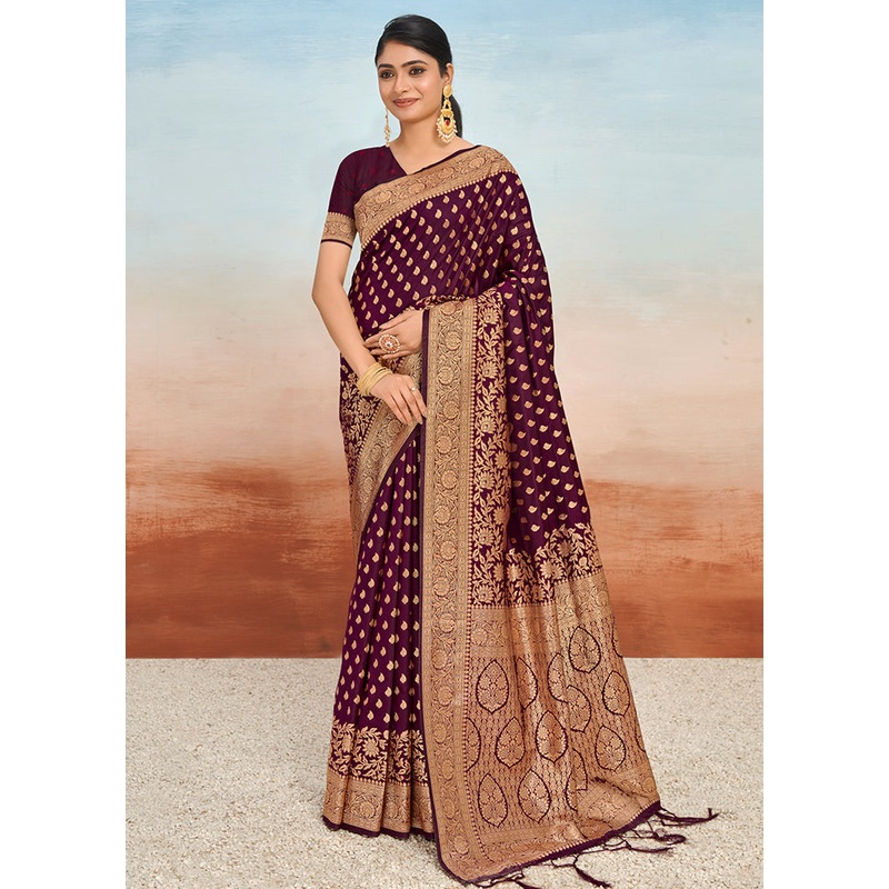 Purple Dupion Silk Saree With Blouse Piece - JD986581502