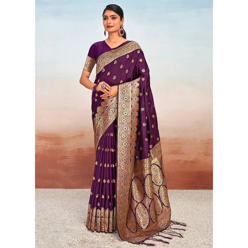 Purple Dupion Silk Saree With Blouse Piece - JD986581503