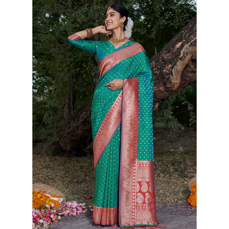 Rama Dupion Silk Saree With Blouse Piece - JD986581504