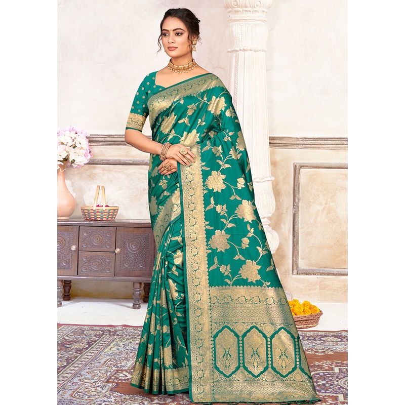 Sea Green Dupion Silk Saree With Blouse Piece - JD986581379