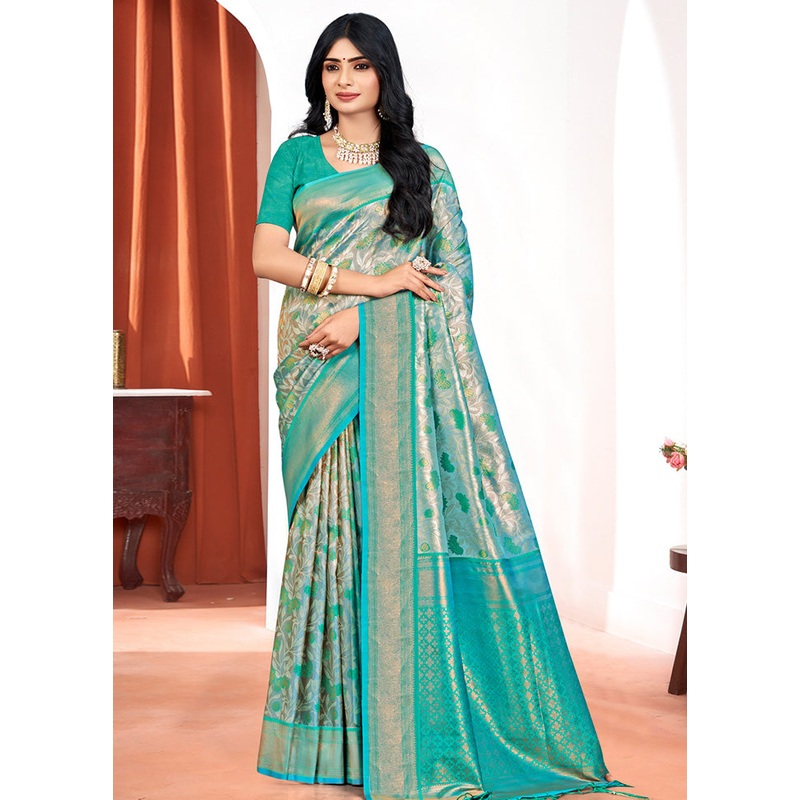 Sea Green Dupion Silk Saree With Blouse Piece - JD986581436