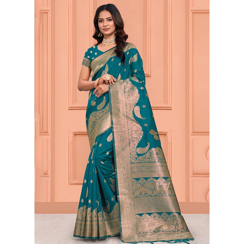 Sea Green Dupion Silk Saree With Blouse Piece - JD986581512