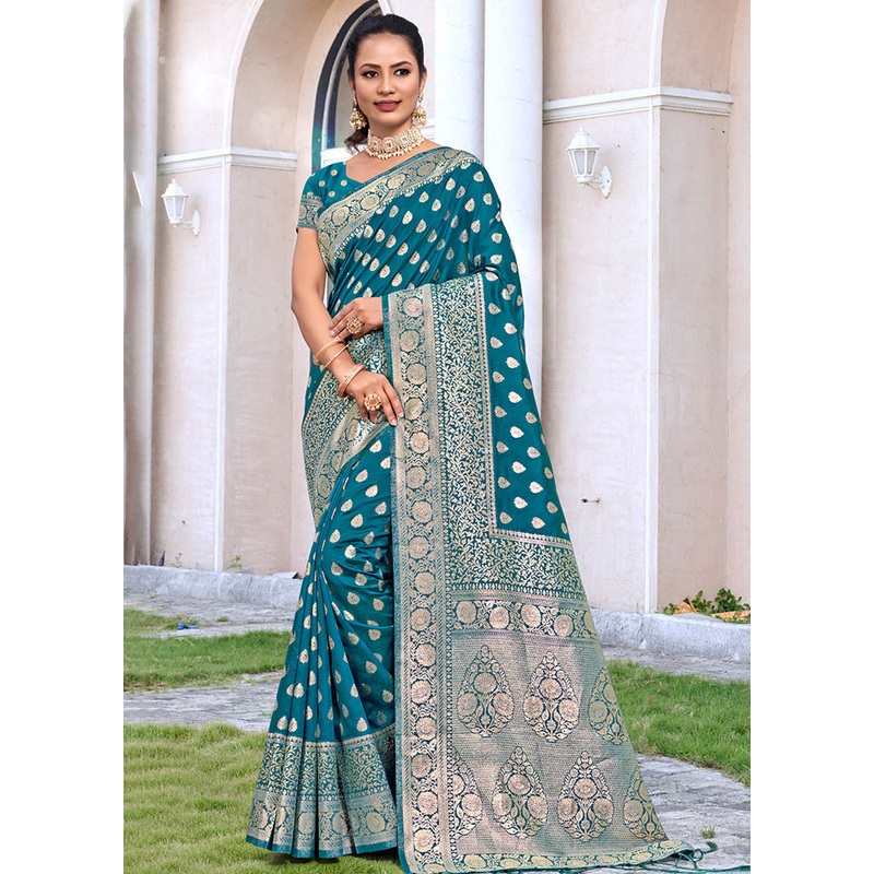 Sea Green Dupion Silk Saree With Blouse Piece - JD986581513