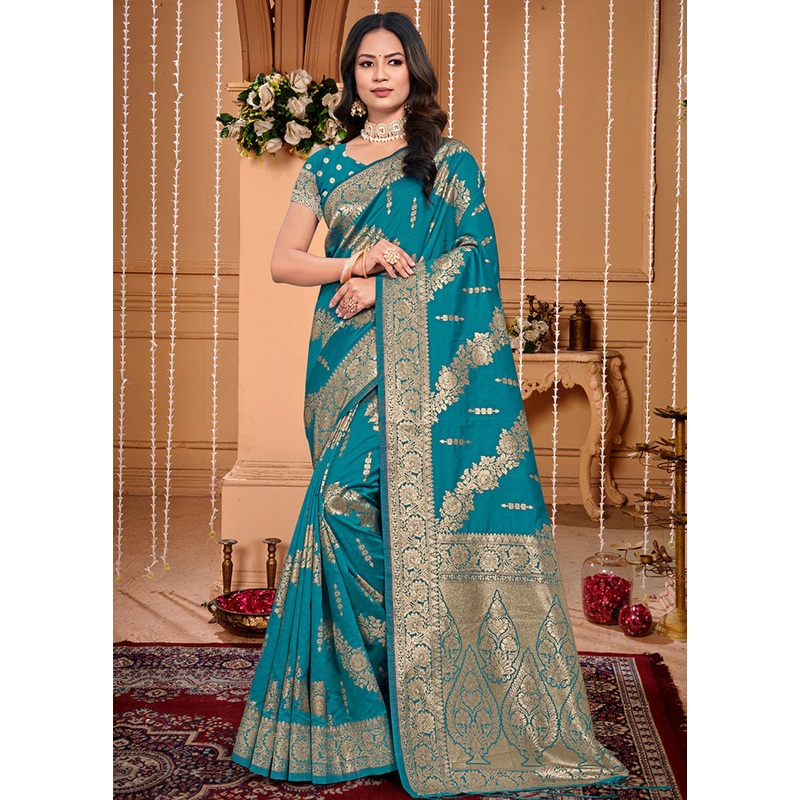 Sea Green Dupion Silk Saree With Blouse Piece - JD986581515