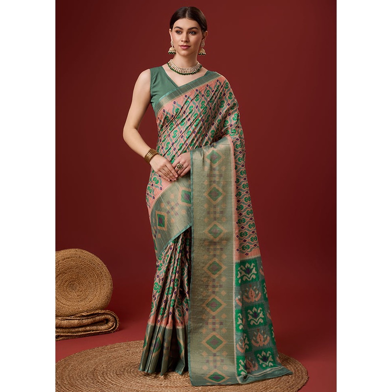 Sky Blue Cotton Saree With Blouse Piece - JD986581381