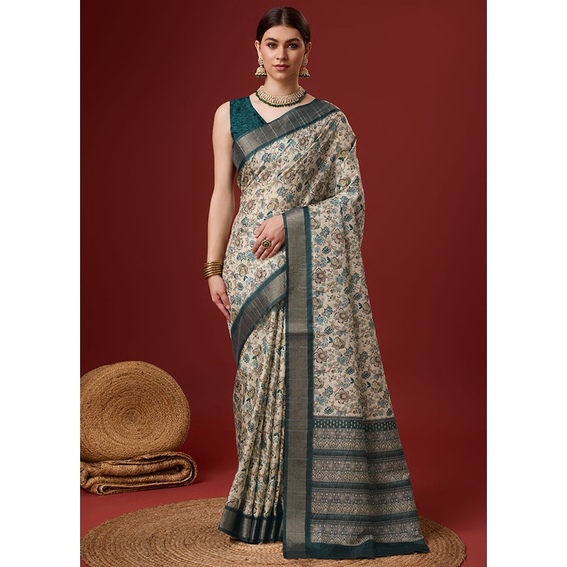 White Cotton Saree With Blouse Piece - JD986581391