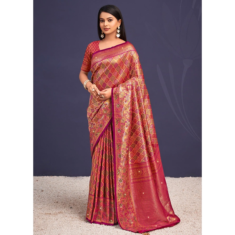 Wine Dupion Silk Saree With Blouse Piece - JD986581438