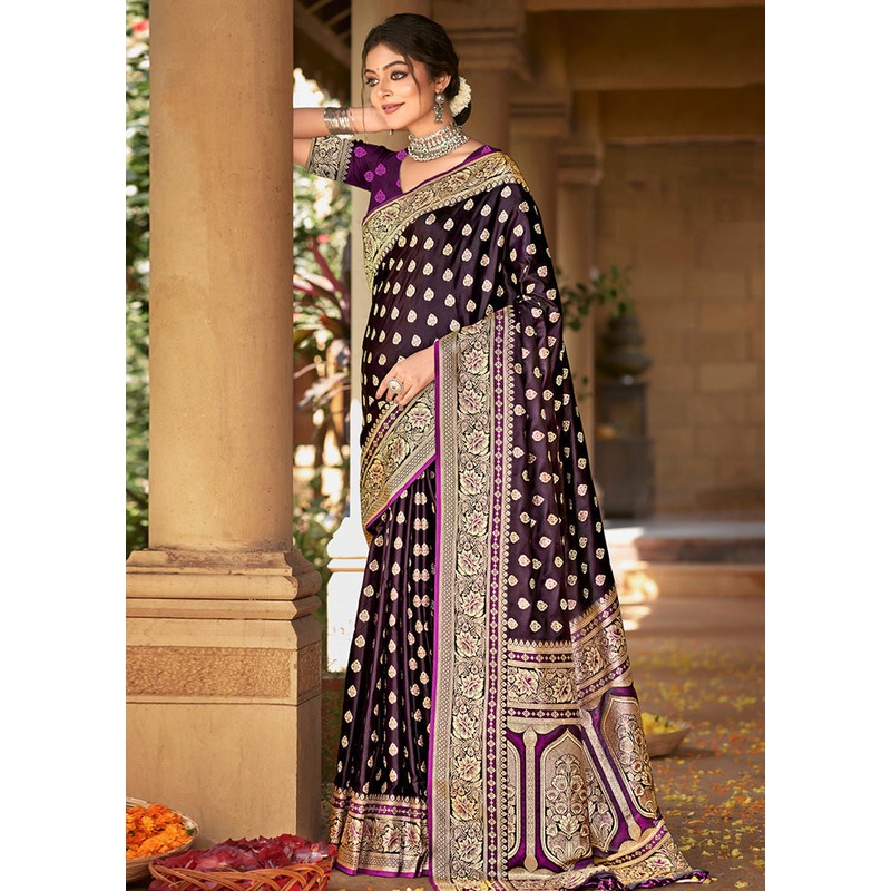 Wine Dupion Silk Saree With Blouse Piece - JD986581441