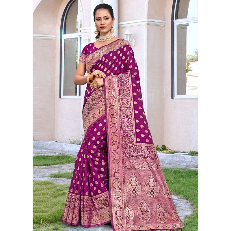 Wine Dupion Silk Saree With Blouse Piece - JD986581543