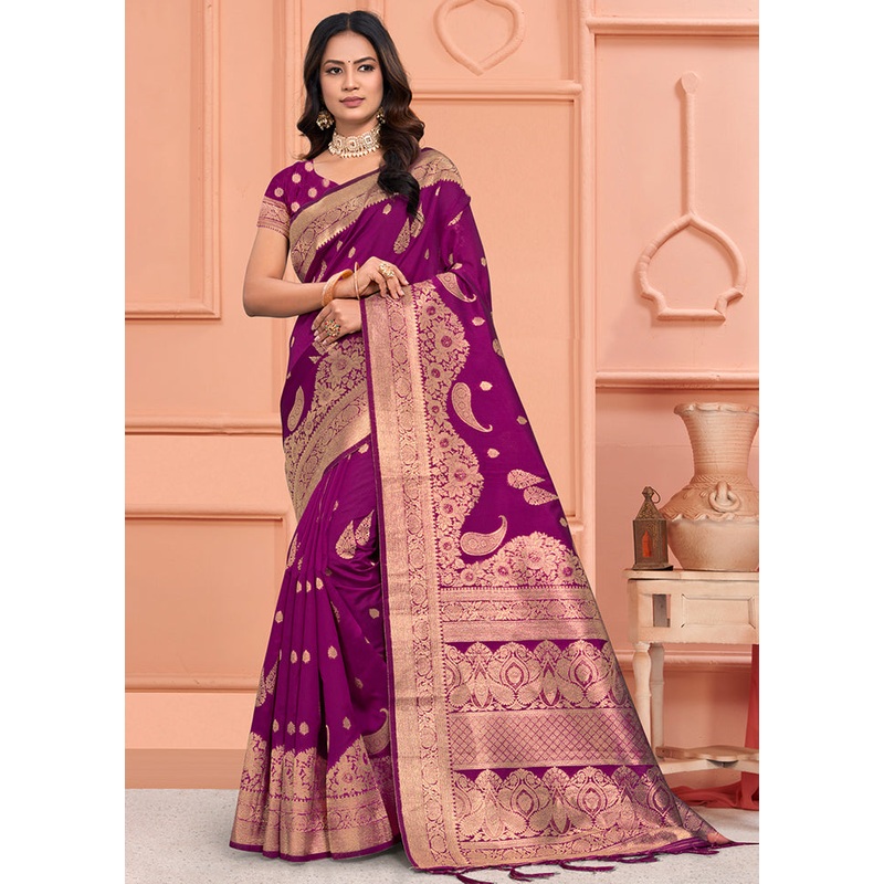 Wine Dupion Silk Saree With Blouse Piece - JD986581544