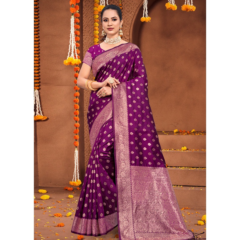 Wine Dupion Silk Saree With Blouse Piece - JD986581545