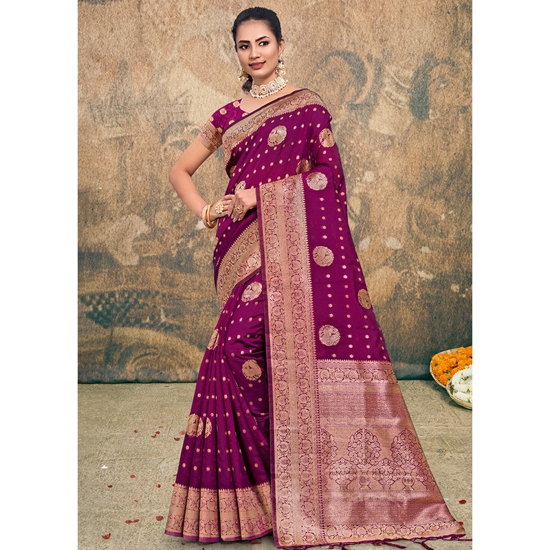 Wine Dupion Silk Saree With Blouse Piece - JD986581546