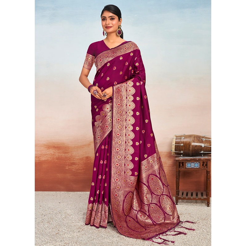 Wine Dupion Silk Saree With Blouse Piece - JD986581548