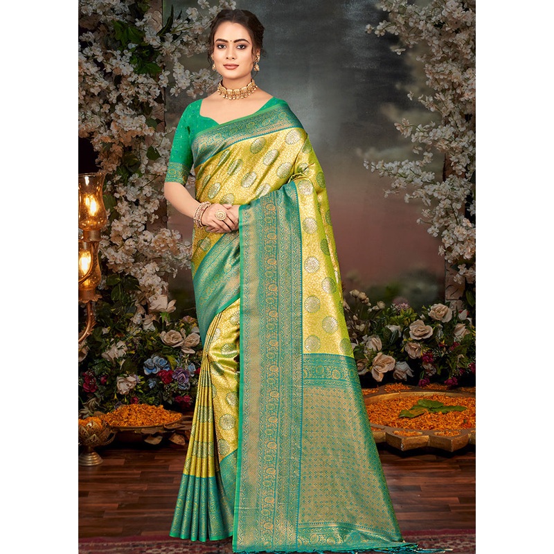 Yellow Dupion Silk Saree With Blouse Piece - JD986581397