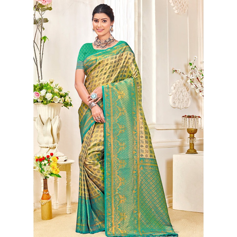 Yellow Dupion Silk Saree With Blouse Piece - JD986581398