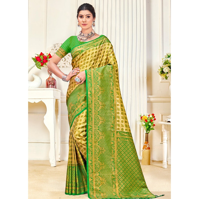 Yellow Dupion Silk Saree With Blouse Piece - JD986581399