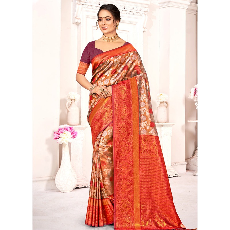 Brown Dupion Silk Saree With Blouse Piece - JD986581323