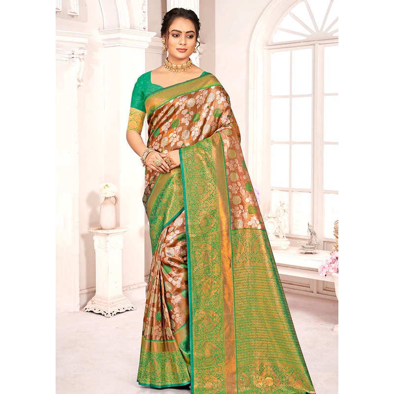 Brown Dupion Silk Saree With Blouse Piece - JD986581326