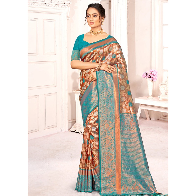 Brown Dupion Silk Saree With Blouse Piece - JD986581327