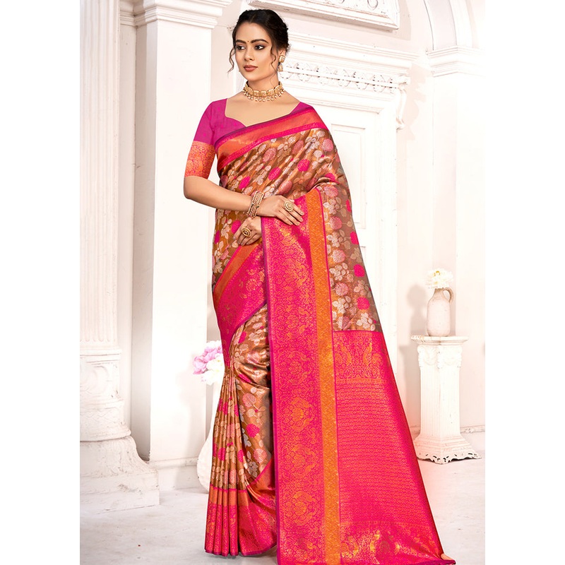 Brown Dupion Silk Saree With Blouse Piece - JD986581328
