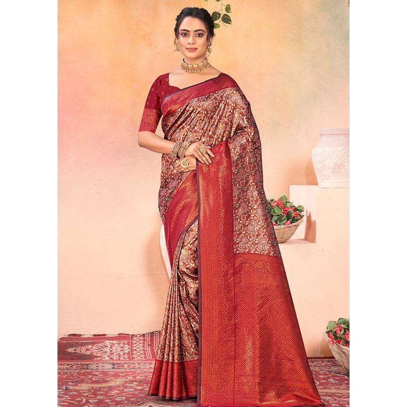 Brown Dupion Silk Saree With Blouse Piece - JD986581330