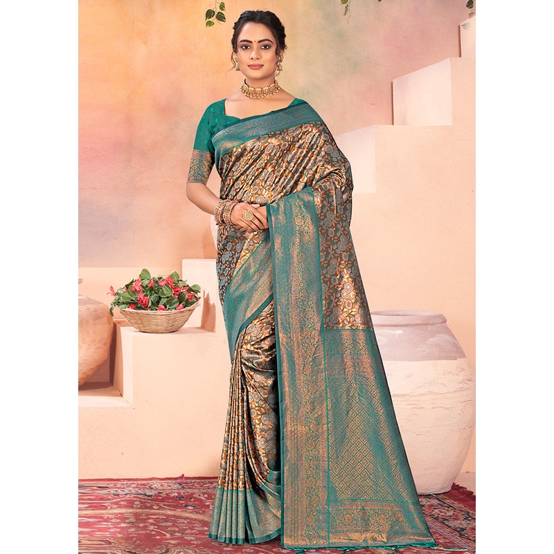Brown Dupion Silk Saree With Blouse Piece - JD986581331