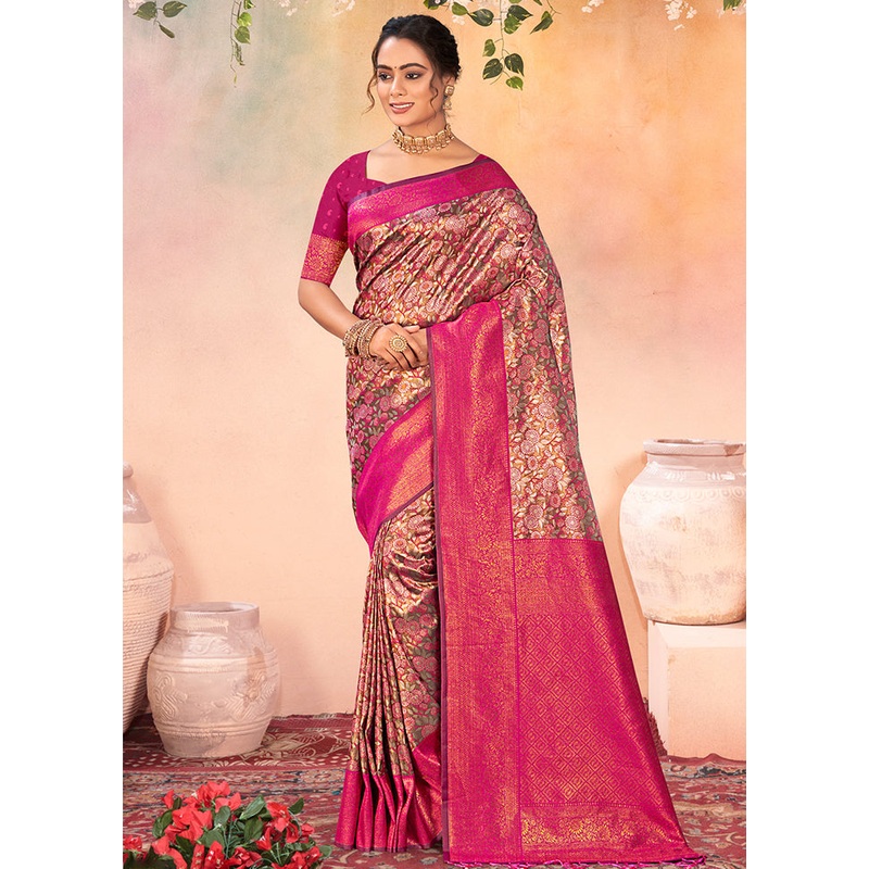 Brown Dupion Silk Saree With Blouse Piece - JD986581332