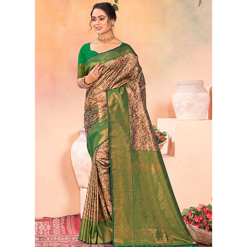 Brown Dupion Silk Saree With Blouse Piece - JD986581333