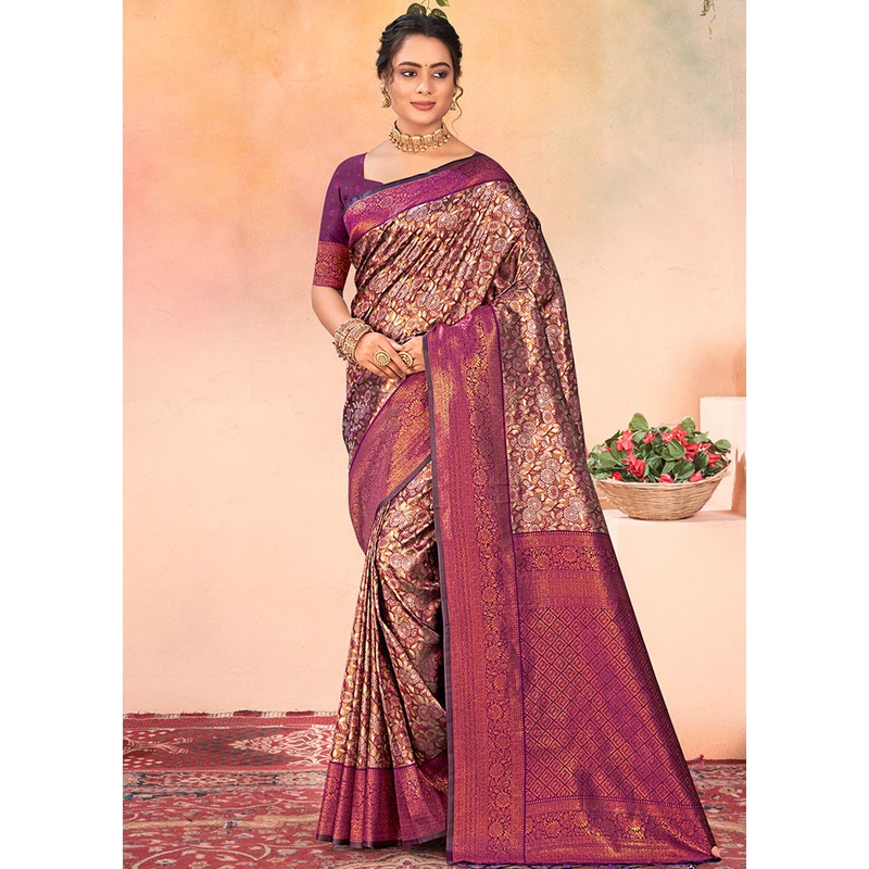 Brown Dupion Silk Saree With Blouse Piece - JD986581335